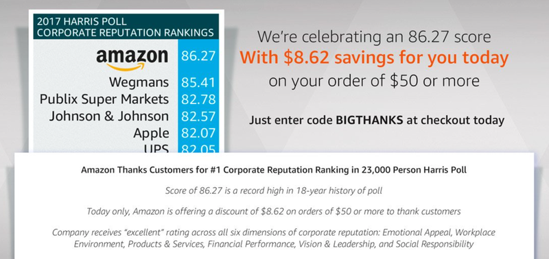 $8.62 off any $50 order shipped and sold by Amazon. Promo code BIGTHANKS.